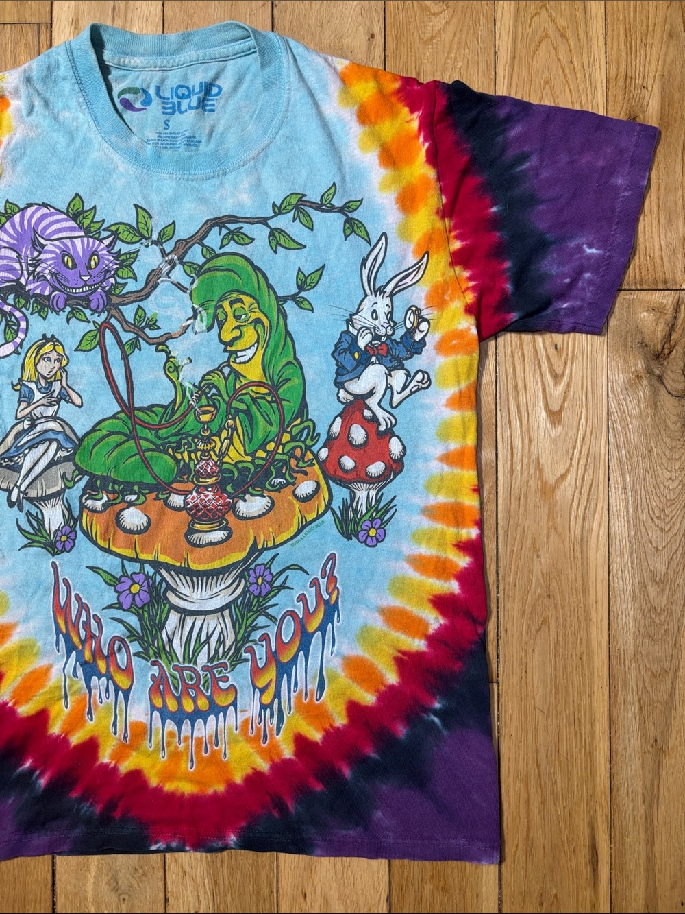 Alice in Wonderland Tie-Dye 'Who Are You?' Multi Color T-Shirt - Picture 4 of 9